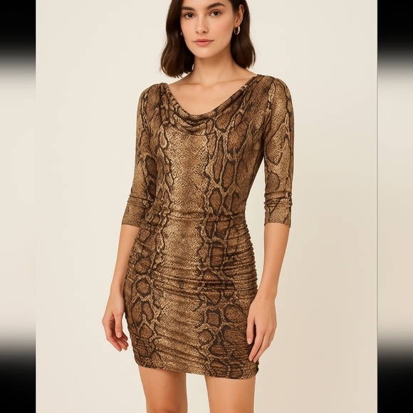 Tiffany & Co. Dresses & Skirts - Snake Print Bodycon Dress – Brown & Tan Animal Print – Sexy Ruched Mini Dress